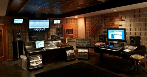 Rigged speakers at an event venue
